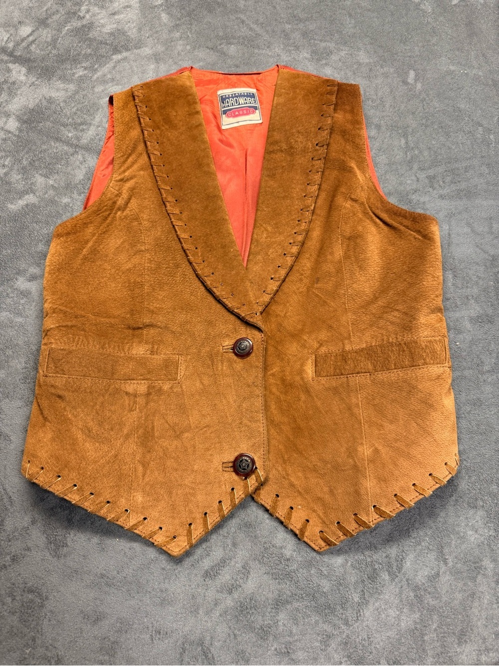 Vintage Brown Suede Vest Unisex – Whipstitch Detail